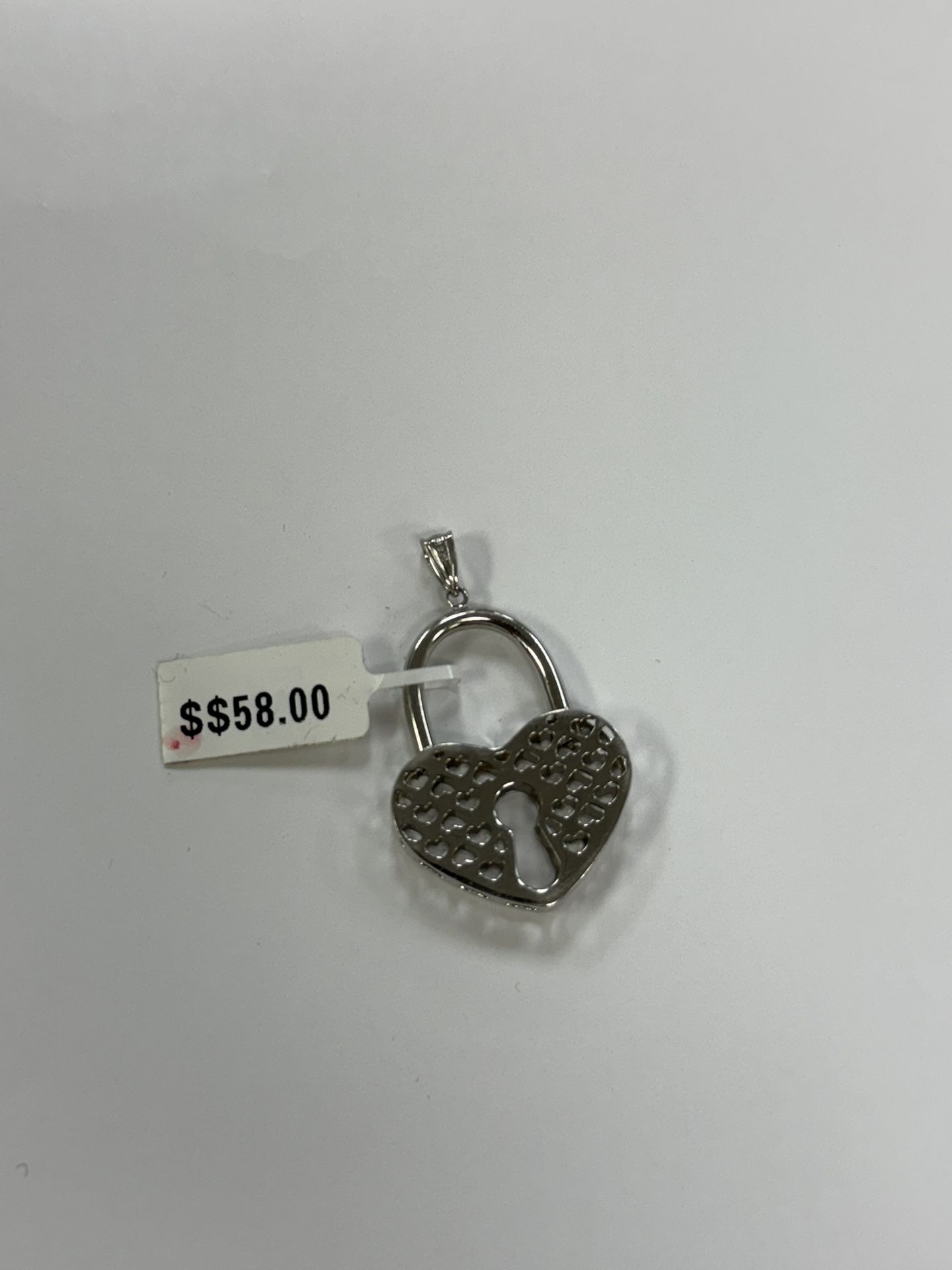 Sterling Silver Rhodium Played Heart Lock Pendant