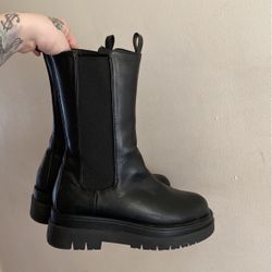 Women’s black faux leather platform boots