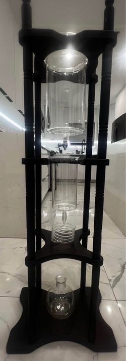 Cold Brew Coffee Tower - Glass & Dark Wood Drip Maker⁠