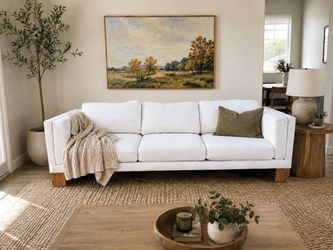 Crate & Barrel 100” Soft White Sofa – Feather Filled – Wood Base – $1,200- 🚚Delivery Available