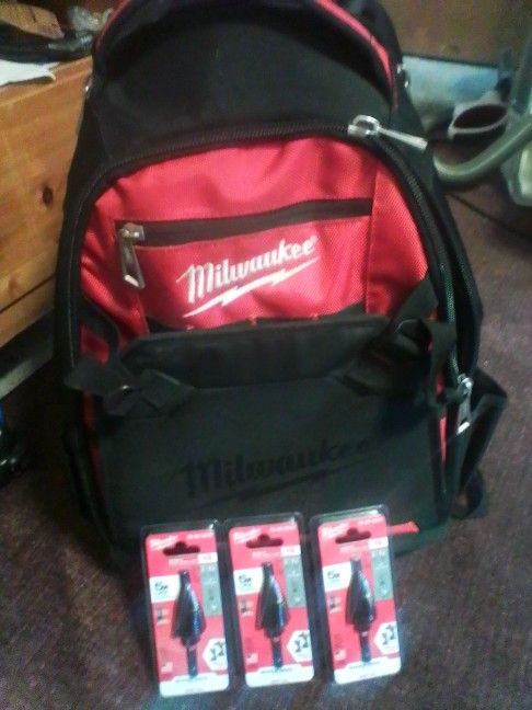 Milwaukee Backpacka.And Three Impact Set Drill Bits 1 1/8 