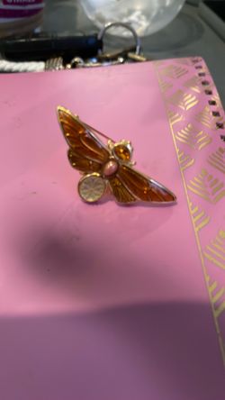 Butterfly Brooch Pin with Amber Stone Wings