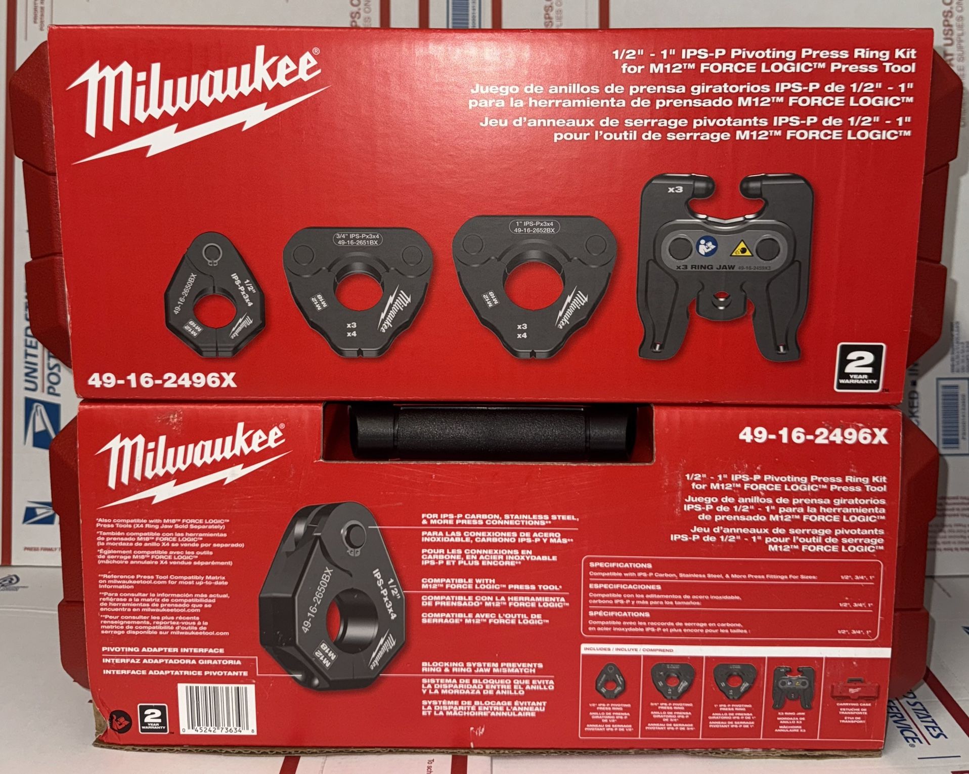 Milwaukee 1/2”-1” IPS-P Pivoting Press Ring Kit for M12 Pro Press. Model #49-16-2496x.