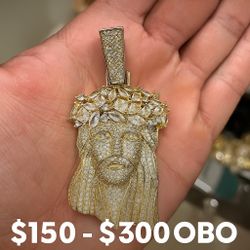 Gold-Plated Jesus Piece Pendant (CZ Stones) 
