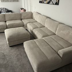 New 7 Piece Corduroy Sectional.  Off White / Beige.  127x164x66.  Free Delivery!