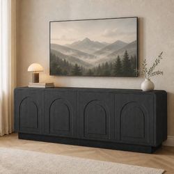 Bestier 63" Mid-Century Arched TV Stand with Storage for TVs Up to 70" Black