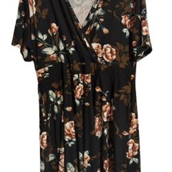 Plus Size Womens Floral V-Neck midi dress with pockets size 2X pre-owned