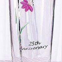 Fenton International Glass 9.5” Heart Shaped Vase 25th Anniversary Etched Floral