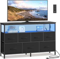 BELLAH Collection - Dresser for Bedroom with App-Controlled LED Lights and Charging Station, Chest of Drawers, TV Stand, 7 Drawers, Shelf, Modern, Ink