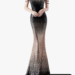 Women's Sparkly Prom Dress V Neck Tassel Bead Sleeve Mermaid Long Gown