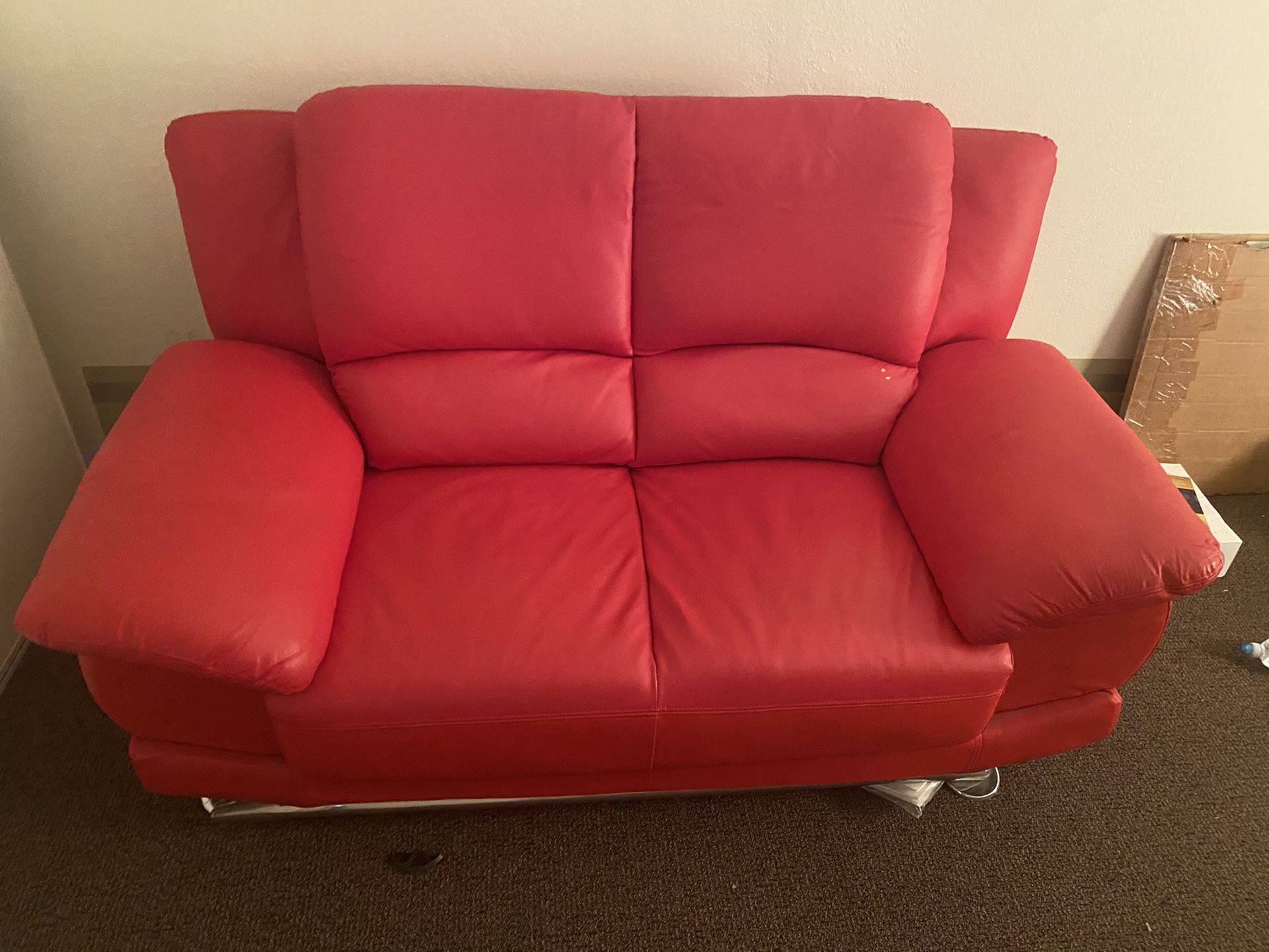 Full couch and matching chairs - red leather sofa and seats