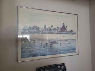 Framed Coastal Hotel Print with Seabirds