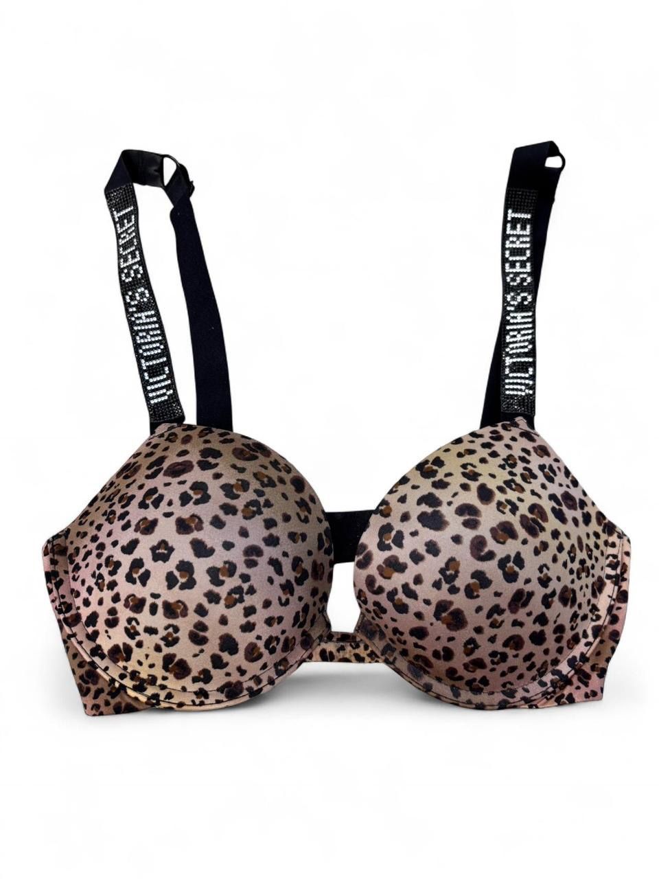 ✨RARE 32D VICTORIA’S SECRET VERY SEXY PUSH UP BRA BLING STRAPS LEOPARD PRINT✨
