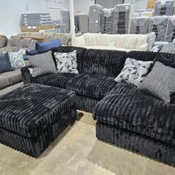 Viral Black Corduroy Sofa + Chaise