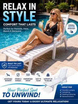 ☀️ Relax in Style!  Upgrade your outdoor space with this elegant white chaise lounge—designed for comfort, built to last.  ✅ Adjustable reclining back