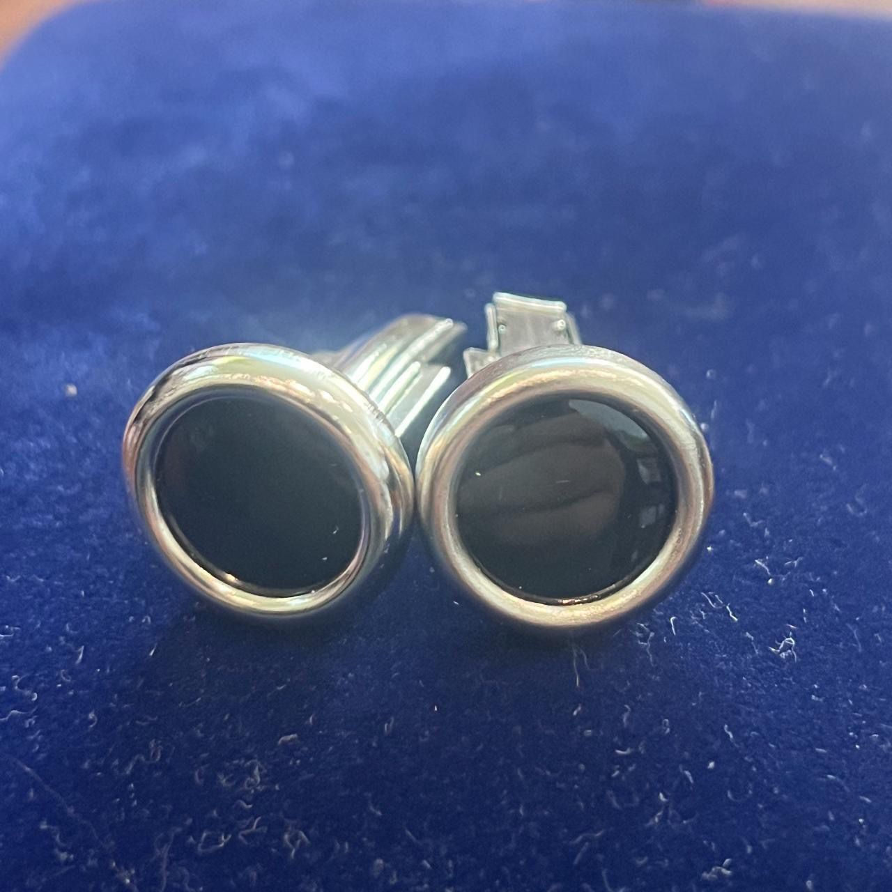 Vintage Cabuchon Cuff Links Black & Sterling Silver Pair of cuff links Fathers Day, Accessory