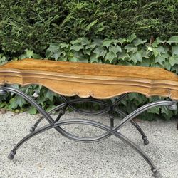 Beautiful Wood Table With Heavy Rod Iron base 