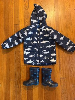 Carters 2T Raincoat & size 7 boots sharks toddler boys