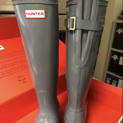 Women’s original back adjustable glossy (gull grey) Hunter waterproof rain boots