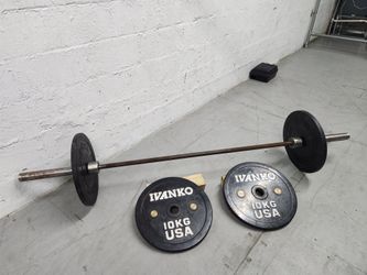 Ivanko Olympic Barbell and 10KG Calibrated Plates. 33130. Delivery for extra 

Professional-grade Ivanko weightlifting set includes one Olympic barbel