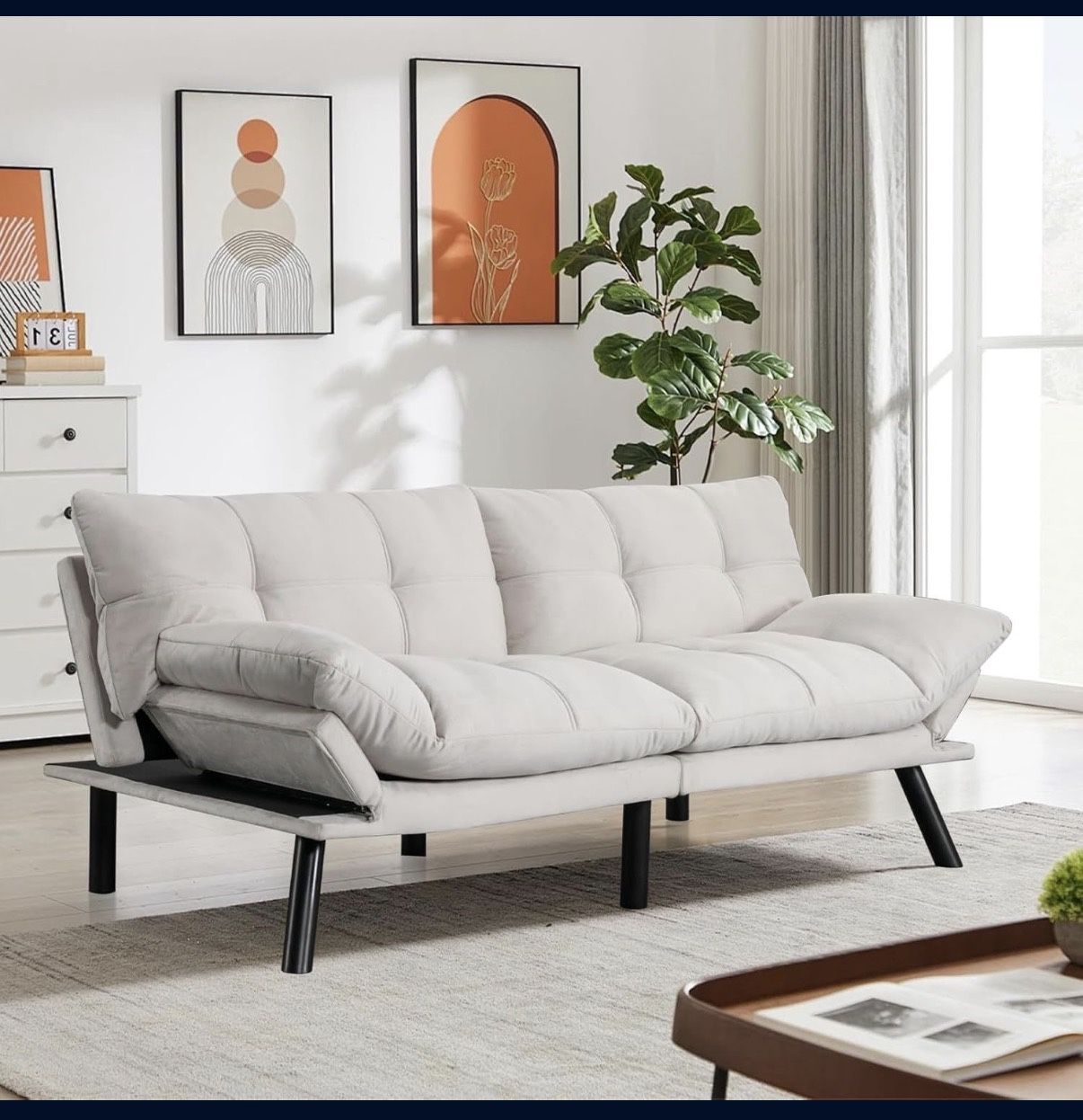 67” Velvet Futon Sofa Bed Convertible Small Upholstered Couch 2-Seat Loveseat 