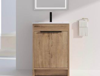 Newly Assembled 24" Modern Bathroom Vanity Ceramic Sink with Two Soft Closing Doors and One Shelf