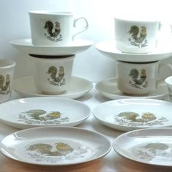 Taylor Smith & Taylor (TS&T) Rooster Set of 4 Cup & Saucer 4 Bread Plates & More