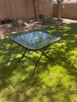 Glass Top Outdoor Patio Table with Umbrella Hole