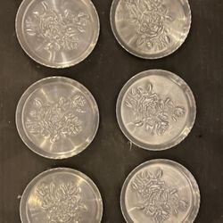 Vintage Metal Coasters with Roses, Aluminum, Set of 6