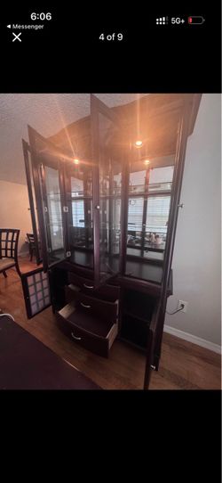 Dark Wood China Cabinet with Glass Doors