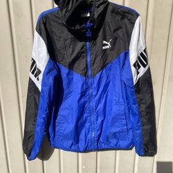PUMA Unisex Blue &Black Hoodie light weight Jacket size Small long sleeve preown