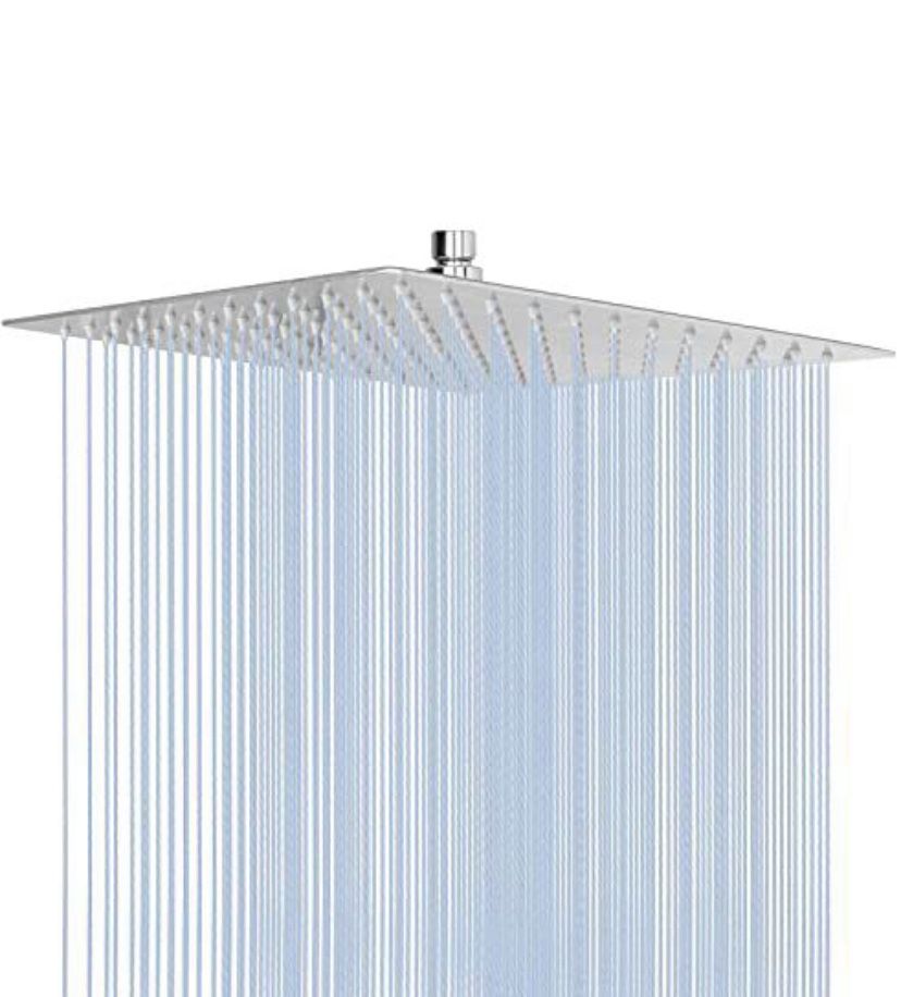 12 inch Waterfall Square Shower Head, High Flow Stainless Steel Rainfall with Extension Arm