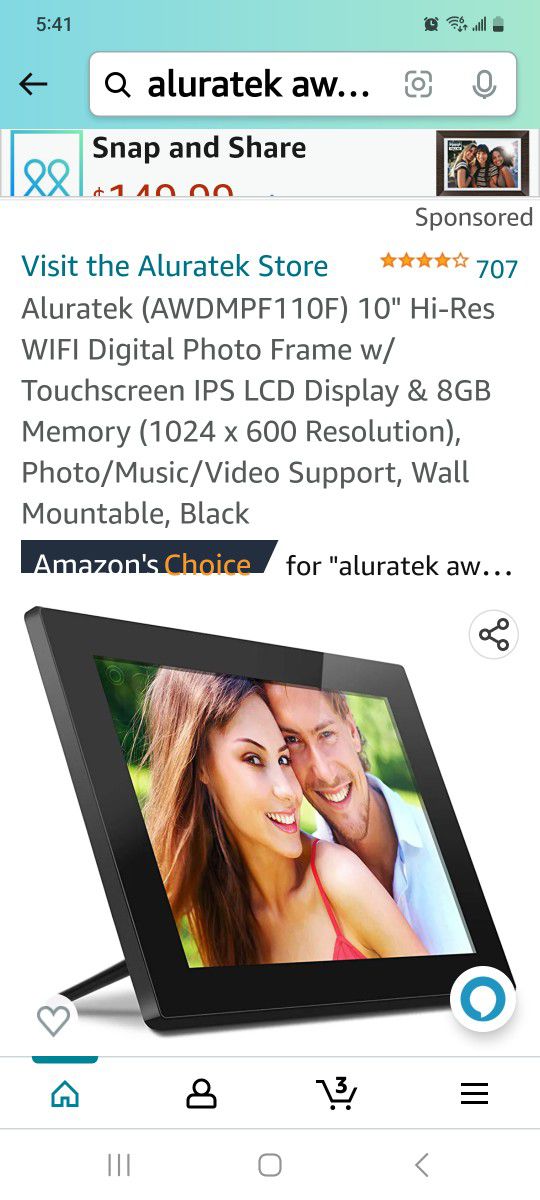 Aluratek (AWDMPF11OF) 10" Hi-Res
WIFI Digital Photo Frame w/
Touchscreen 