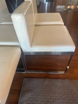 Set of 9 White Faux Leather MCM Minimalist Lounge Chairs - Chrome Frame