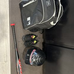 T Ball Baseball Bat, Helmet, Backpack And Shoes Cleats