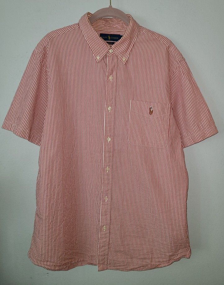 Ralph Lauren Striped Button Down Collar Short Sleeve Shirt Men's XL Slim Fit