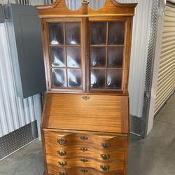 Antique Secratary Desk W/Bubble Glass Top Cabinet