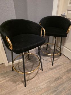 LumiSource Claire Black Velvet & Gold Swivel Counter Stools