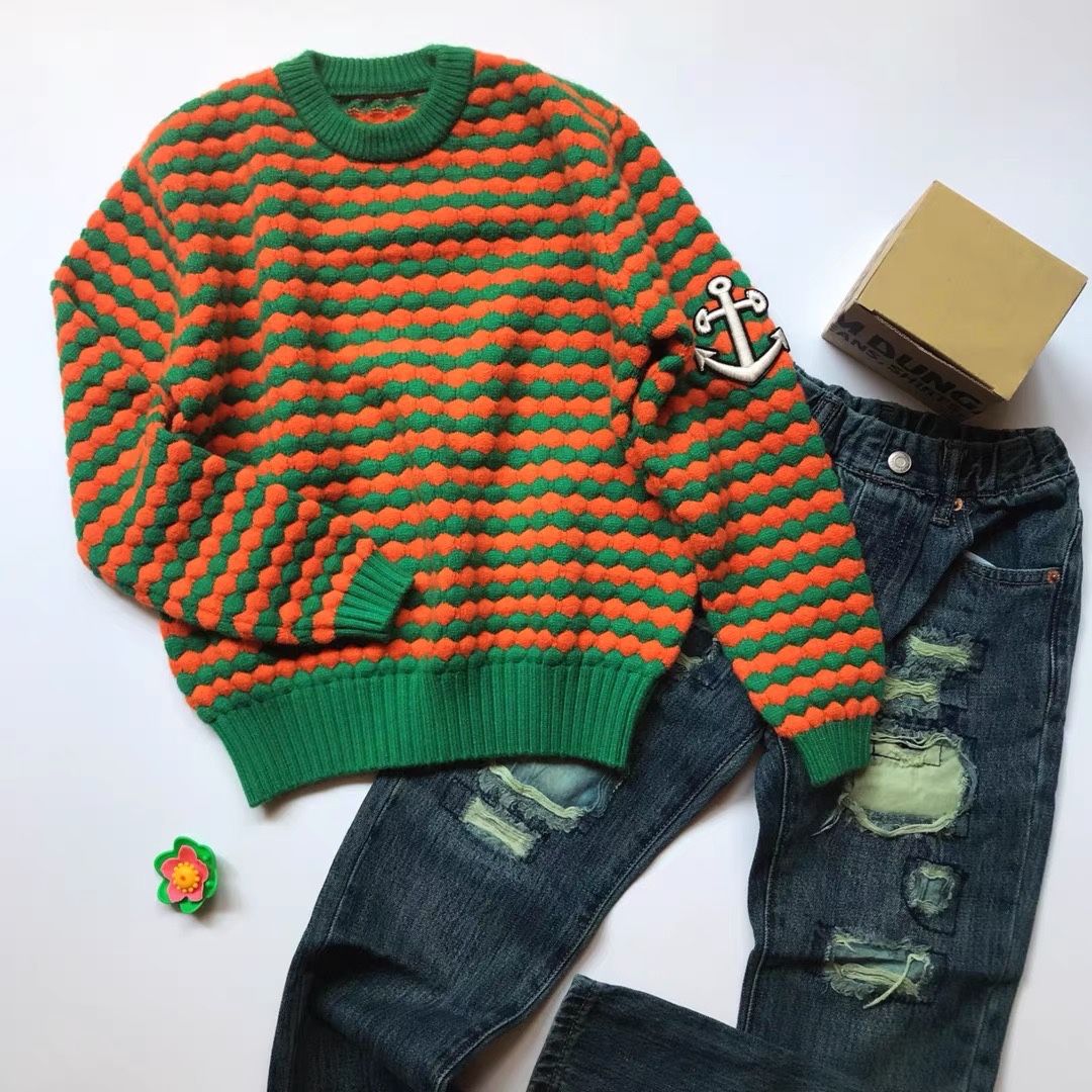 Orage and green soft Sweater with anchor for kid