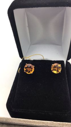 14k Yellow Gold Citrine Stud Earrings 7mm