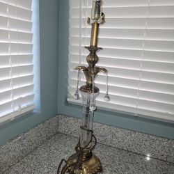 Antique Brass And Glass Lamp