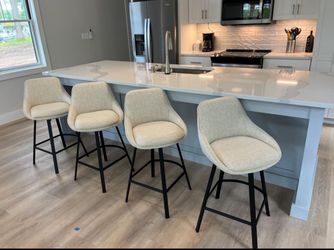 Swivel Bar Stools Set of 4, Modern Counter Height Barstools with Backs, 26'' Upholstered Linen Fabric High Chairs for Island Kitchen, Counter Height C