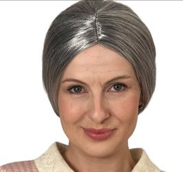 M64) Classic Grey Nana Bun - Old Lady Wig Grandma Granny Costume wig Fits All Adults Women