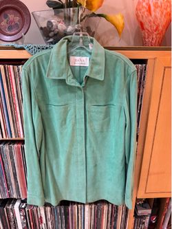 PRICE DROP:Dana Buchman,6,lined, SEAFOAM GREEN LAMBSKIN SUEDE Shirt/Jacket