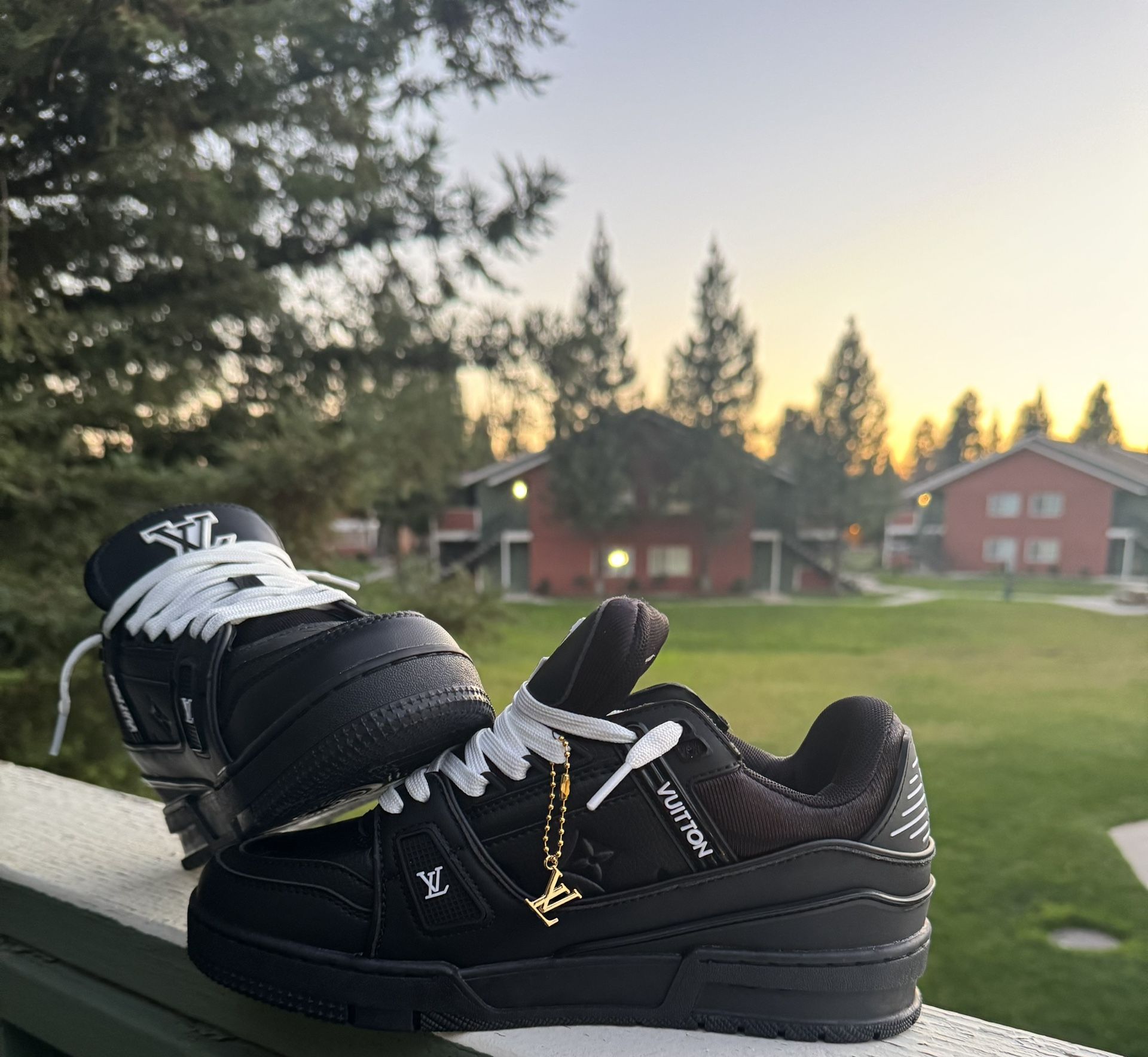 Louis Vuitton Black Lace Up Sneakers Men's LV Trainer Sneaker (Size 9)
