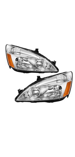 Headlight Assembly Replacement for 2003-2007 Honda Accord Halogen Headlamp Chrome Housing with Amber