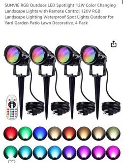 SUNVIE RGB Outdoor LED Spotlight 12W Color Changing Landscape Lights with Remote Control 120V RGB Landscape Lighting Waterproof Spot Lights Outdoor fo