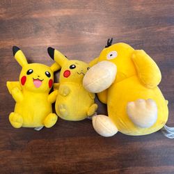 Pokémon Pikachu and Psysuck Plush Toy Lot 3 Used