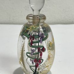 Rare 2000 Roger Gandelman ~ Lampwork Floral & Gold Pane Glass Perfume Bottle