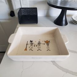 2017 Rae Dunn Halloween Skeleton Ceramic Baking Dish